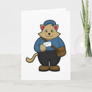 Katze als Postman mit Umschlag & Beutel Karte