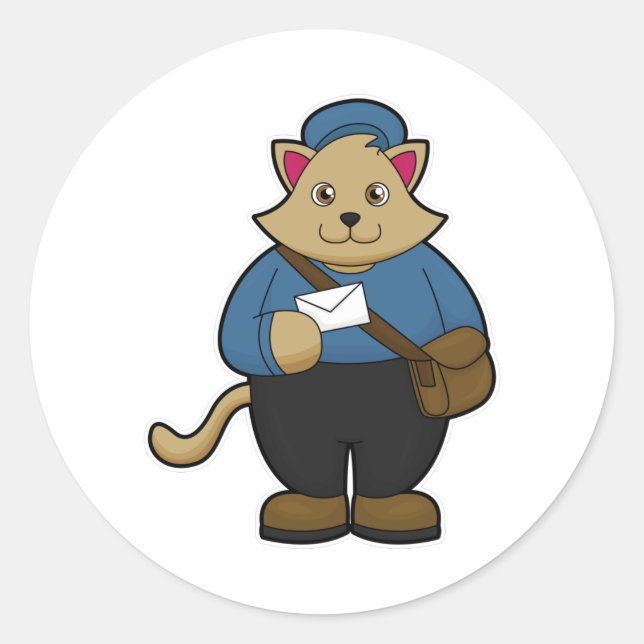 Katze als Postman mit Umschlag & Beutel Runder Aufkleber (Vorderseite)