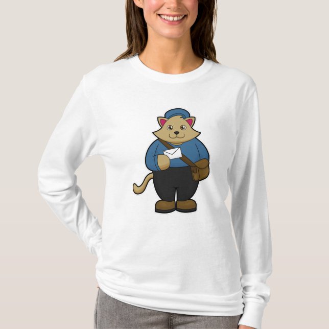 Katze als Postman mit Umschlag & Beutel T-Shirt (Vorderseite)