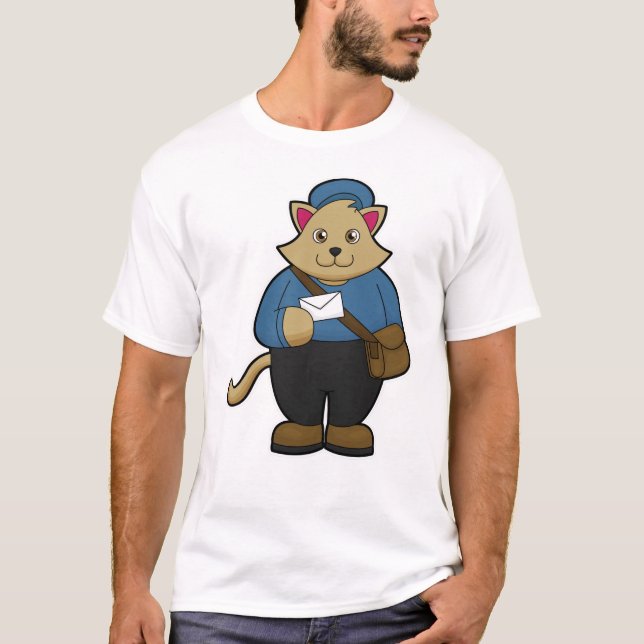 Katze als Postman mit Umschlag & Beutel T-Shirt (Vorderseite)
