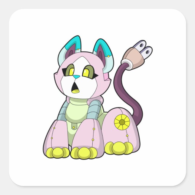 Katze als Roboter Quadratischer Aufkleber (Vorderseite)