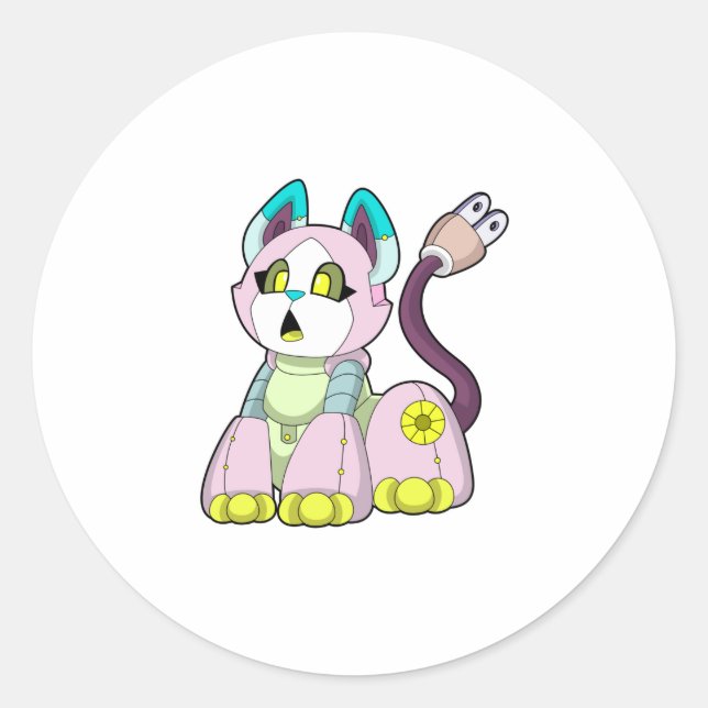 Katze als Roboter Runder Aufkleber (Vorderseite)