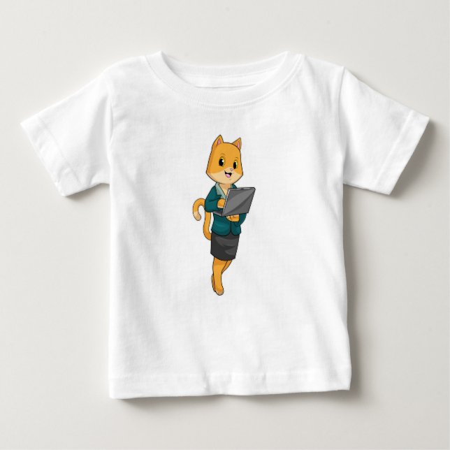 Katze als Sekretär für Laptop Baby T-shirt (Vorderseite)