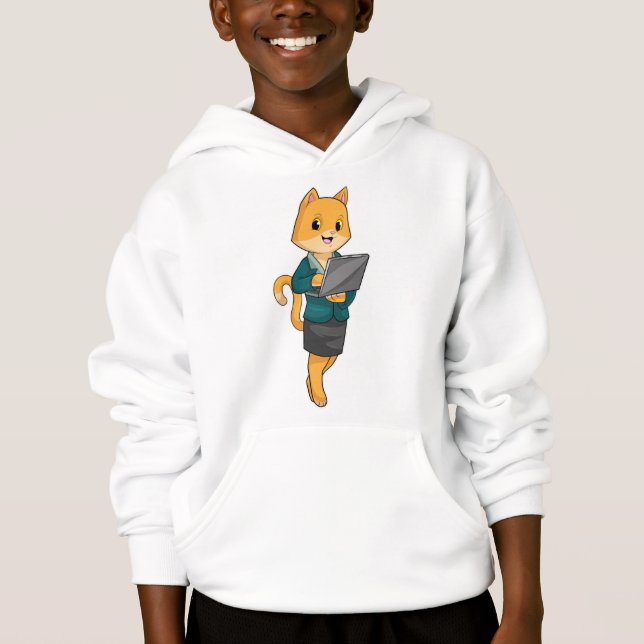 Katze als Sekretär für Laptop Hoodie (Vorderseite)