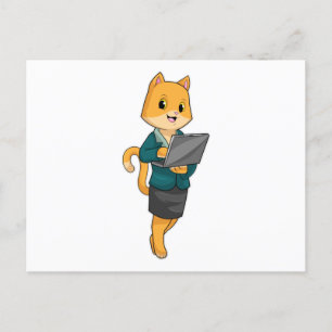 Katze als Sekretär für Laptop Postkarte