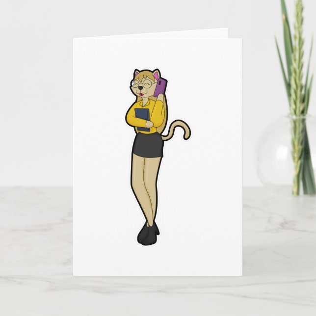 Katze als Sekretär für Laptop und Mobiltelefon Karte (Vorderseite)
