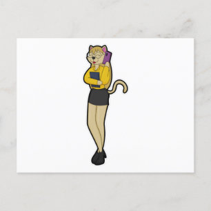 Katze als Sekretär für Laptop und Mobiltelefon Postkarte