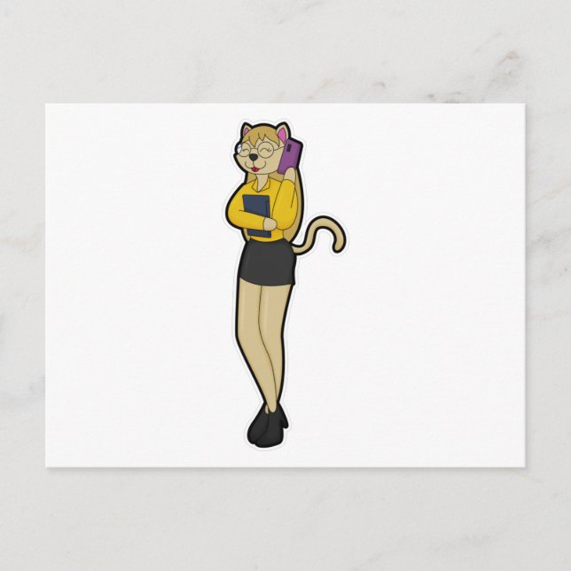 Katze als Sekretär für Laptop und Mobiltelefon Postkarte (Vorderseite)
