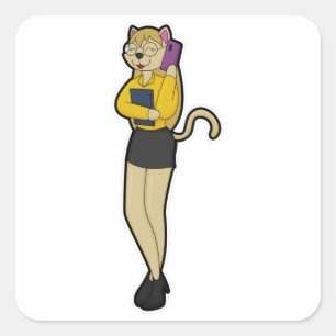 Katze als Sekretär für Laptop und Mobiltelefon Quadratischer Aufkleber