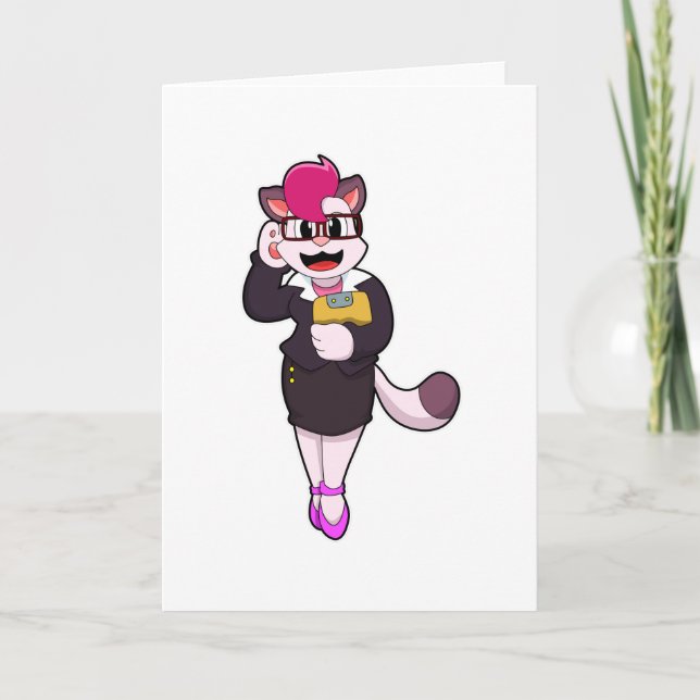 Katze als Sekretärin mit Notizblock Karte (Vorderseite)