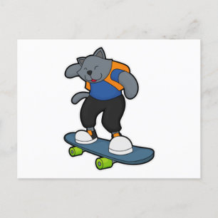 Katze als Skateboarder mit Skateboard Postkarte