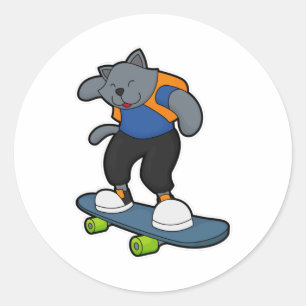 Katze als Skateboarder mit Skateboard Runder Aufkleber