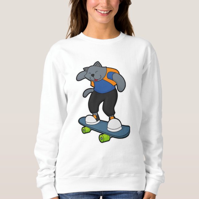 Katze als Skateboarder mit Skateboard Sweatshirt (Vorderseite)