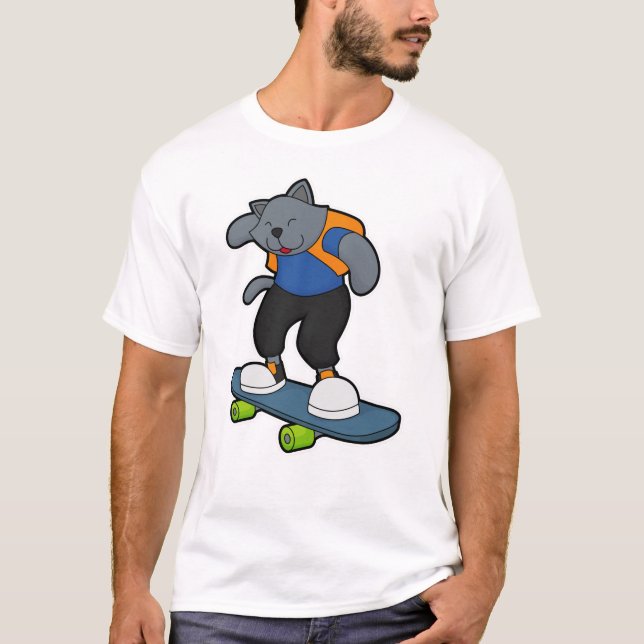 Katze als Skateboarder mit Skateboard T-Shirt (Vorderseite)