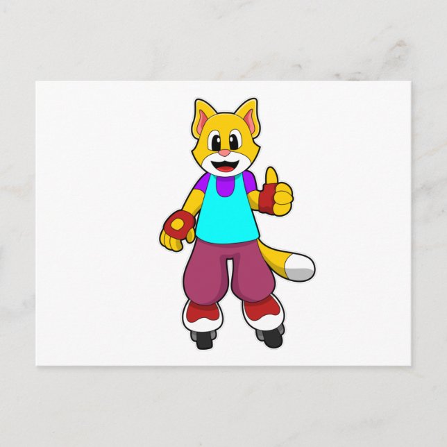 Katze als Skater mit Inline-Skates Postkarte (Vorderseite)