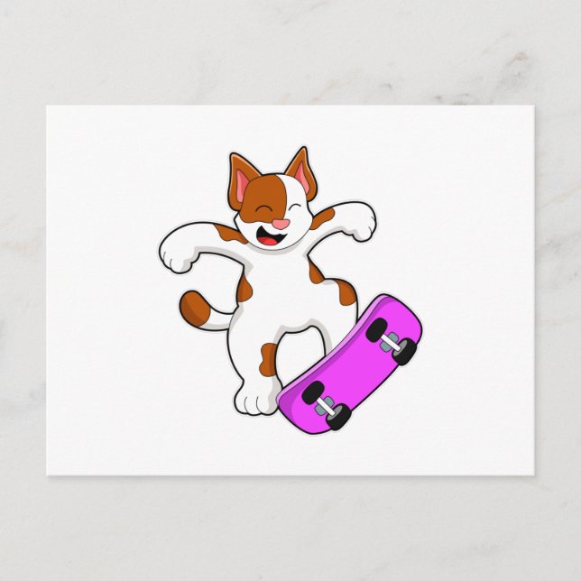 Katze als Skater mit Skateboard Postkarte (Vorderseite)