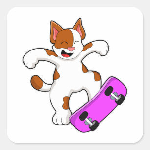 Katze als Skater mit Skateboard Quadratischer Aufkleber