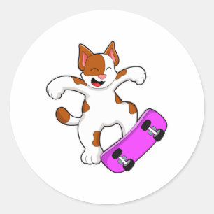 Katze als Skater mit Skateboard Runder Aufkleber