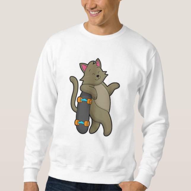 Katze als Skater mit Skateboard Sweatshirt (Vorderseite)