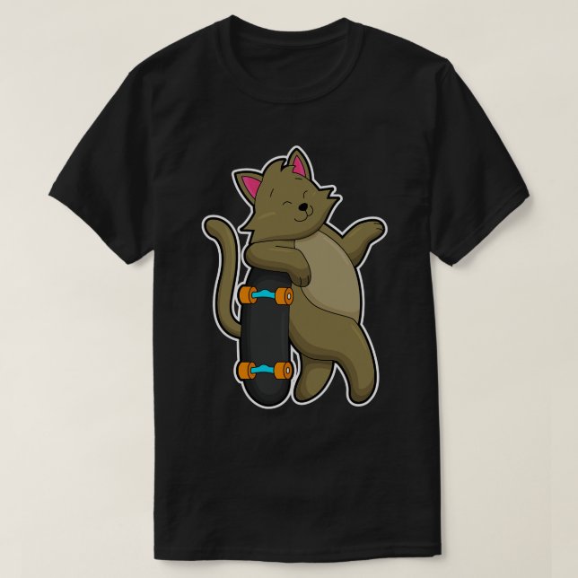 Katze als Skater mit Skateboard T-Shirt (Design vorne)