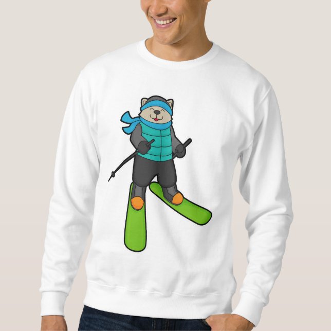 Katze als Skifahrer mit Ski Sweatshirt (Vorderseite)