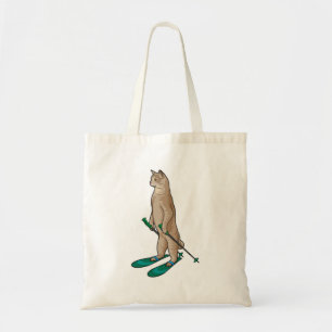 Katze als Skifahrer mit Ski- und Skistöcken Tragetasche