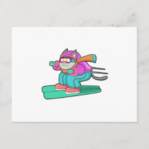 Katze als Skijumper mit Ski & Skibrille Postkarte