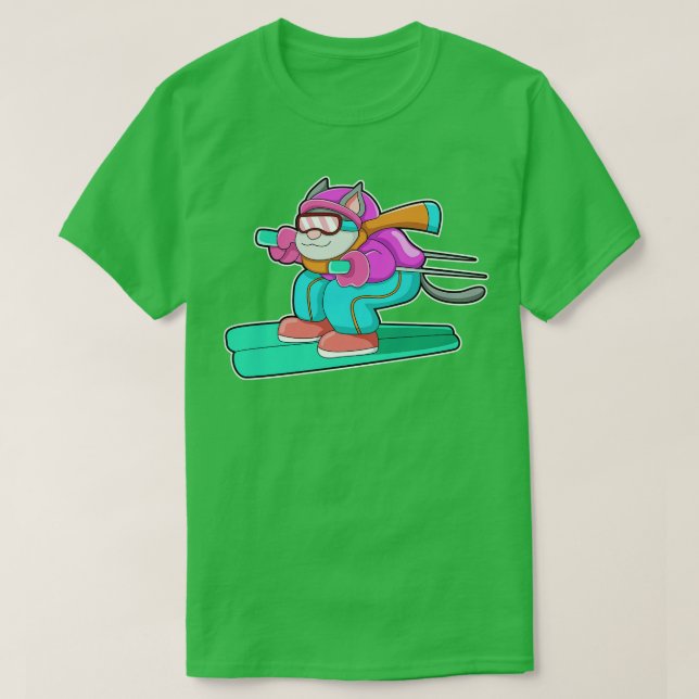 Katze als Skijumper mit Skibrille T-Shirt (Design vorne)