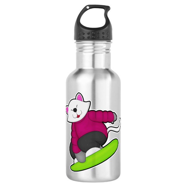 Katze als Snowboarder mit Snowboard Edelstahlflasche (Vorderseite)