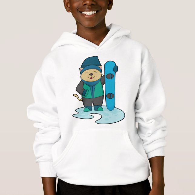 Katze als Snowboarder mit Snowboard Hoodie (Vorderseite)