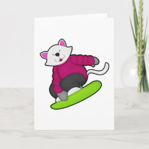 Katze als Snowboarder mit Snowboard Karte
