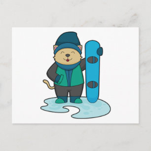 Katze als Snowboarder mit Snowboard Postkarte