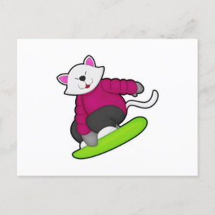 Katze als Snowboarder mit Snowboard Postkarte