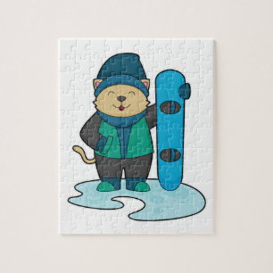 Katze als Snowboarder mit Snowboard Puzzle