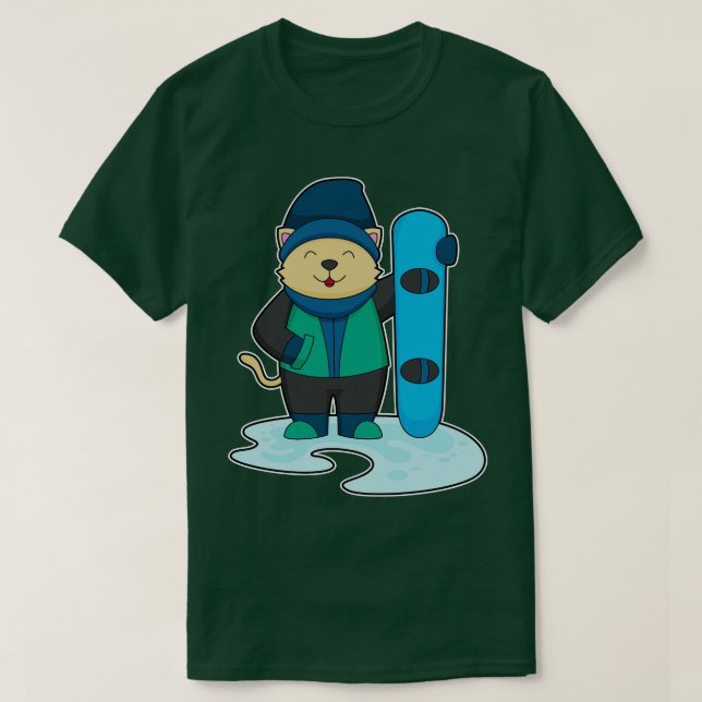 Katze als Snowboarder mit Snowboard T-Shirt (Design vorne)