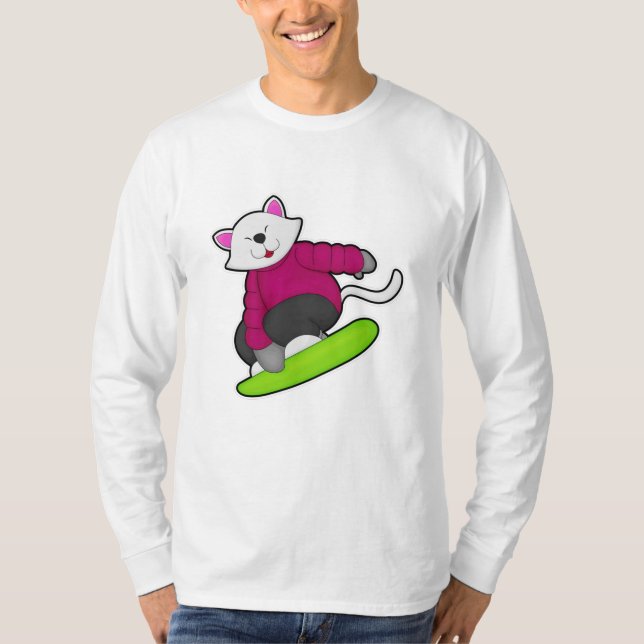 Katze als Snowboarder mit Snowboard T-Shirt (Vorderseite)