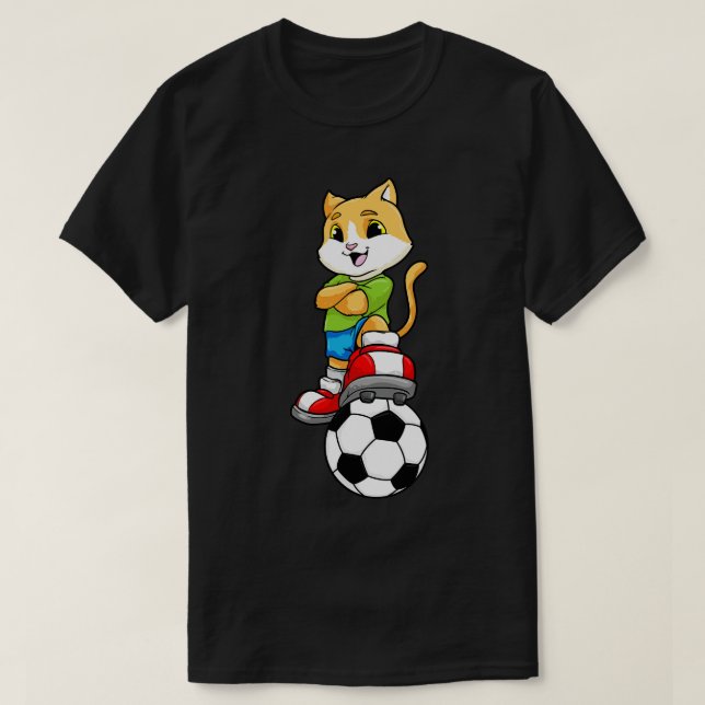 Katze als Spieler mit Kugel und Schuhen T-Shirt (Design vorne)