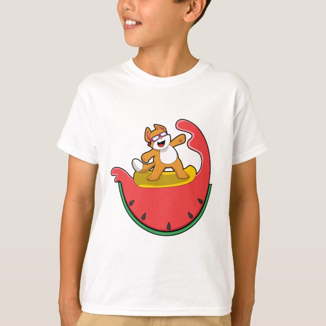 Katze als Surfer mit Watermelon T-Shirt (Vorderseite)