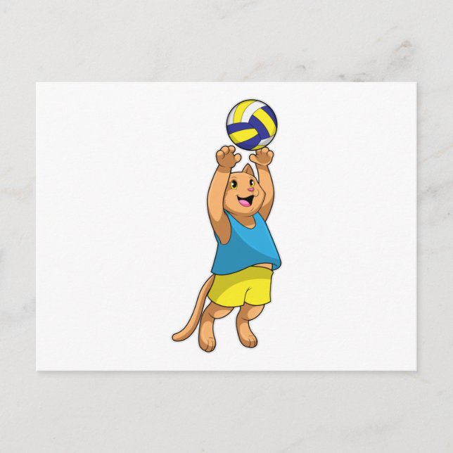 Katze als Volleyballspieler mit Volleyball Postkarte (Vorderseite)