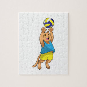 Katze als Volleyballspieler mit Volleyball Puzzle