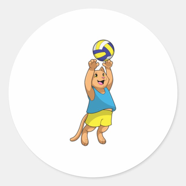 Katze als Volleyballspieler mit Volleyball Runder Aufkleber (Vorderseite)