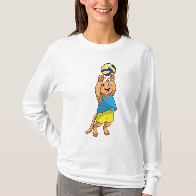 Katze als Volleyballspieler mit Volleyball T-Shirt (Vorderseite)