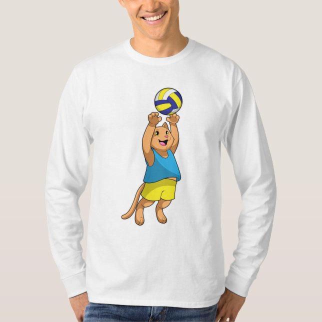 Katze als Volleyballspieler mit Volleyball T-Shirt (Vorderseite)