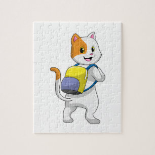 Katze als Wanderer mit Rucksack Puzzle