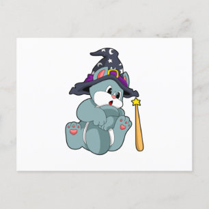 Katze als Zauberer mit Zauberstab & Hut Postkarte