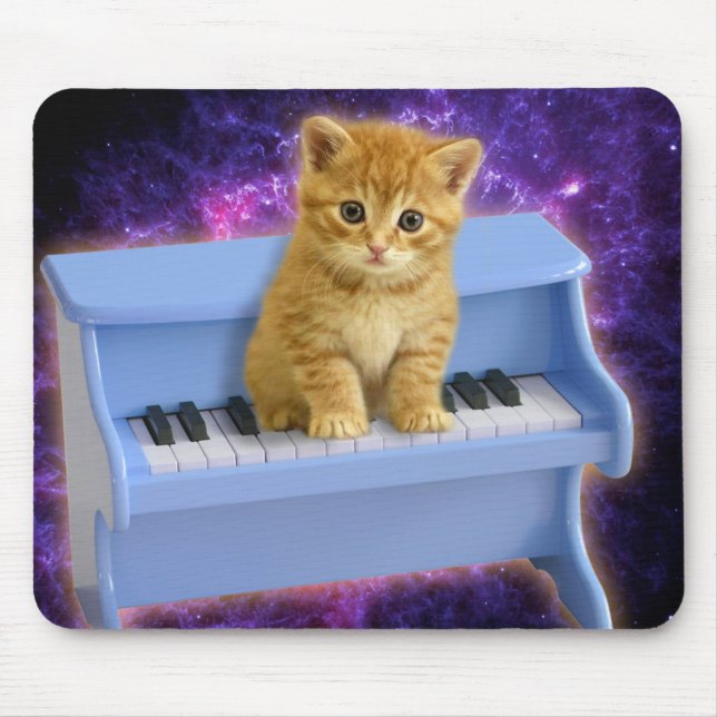 Katze am blauen Klavier Mousepad (Vorne)