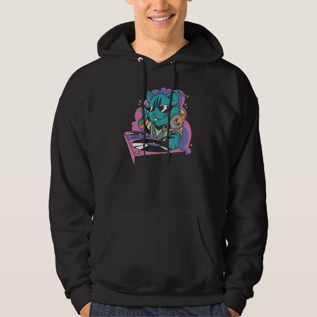 Katze am DJ-Pult Hoodie (Vorderseite)