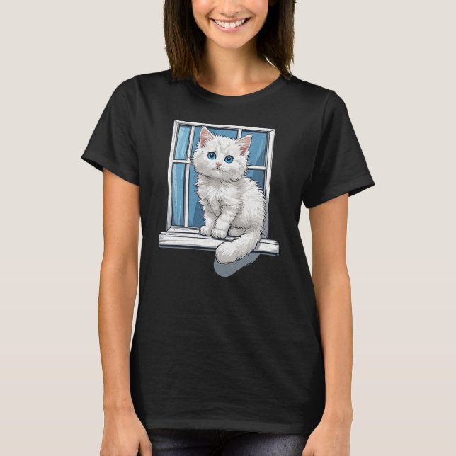 Katze am Fenster T-Shirt (Vorderseite)