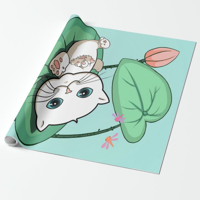 Katze am Leaf, lustige Katze Kätzchen Geschenkidee Geschenkpapier (Ungerollt)