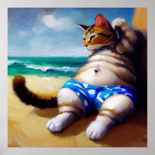 Katze am Strand Poster